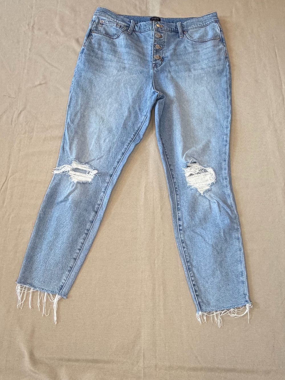 J. Crew Light Blue Distressed High-Rise Button-Fly Jeans
